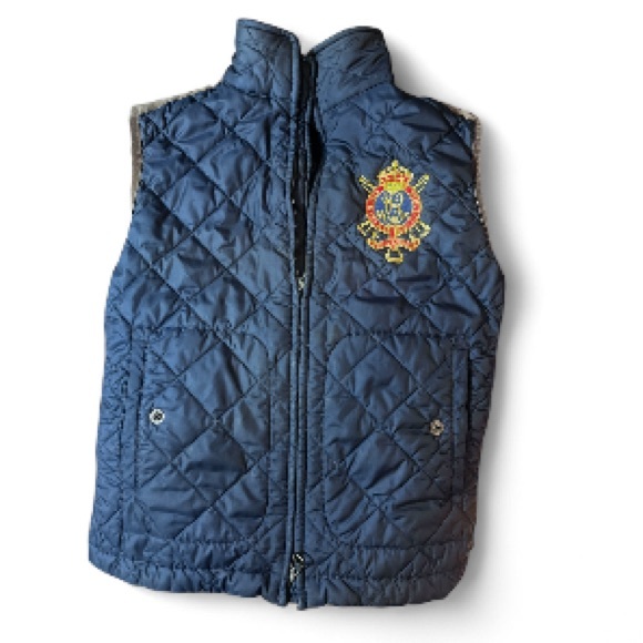 Ralph Lauren Equestrian Quilted Suede Crown Crest Vest Navy Blue Sz M Women - Picture 1 of 7